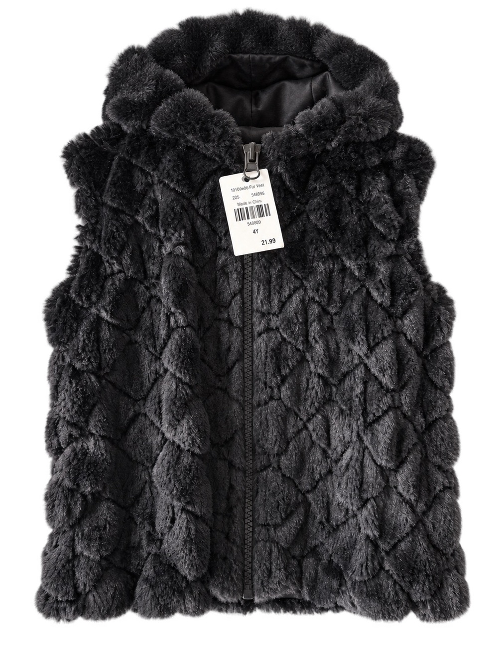 Adidas Kids Black Faux Fur Hooded Vest